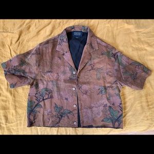 Ziran Taupe Floral Short-Sleeve Button-Down Shirt